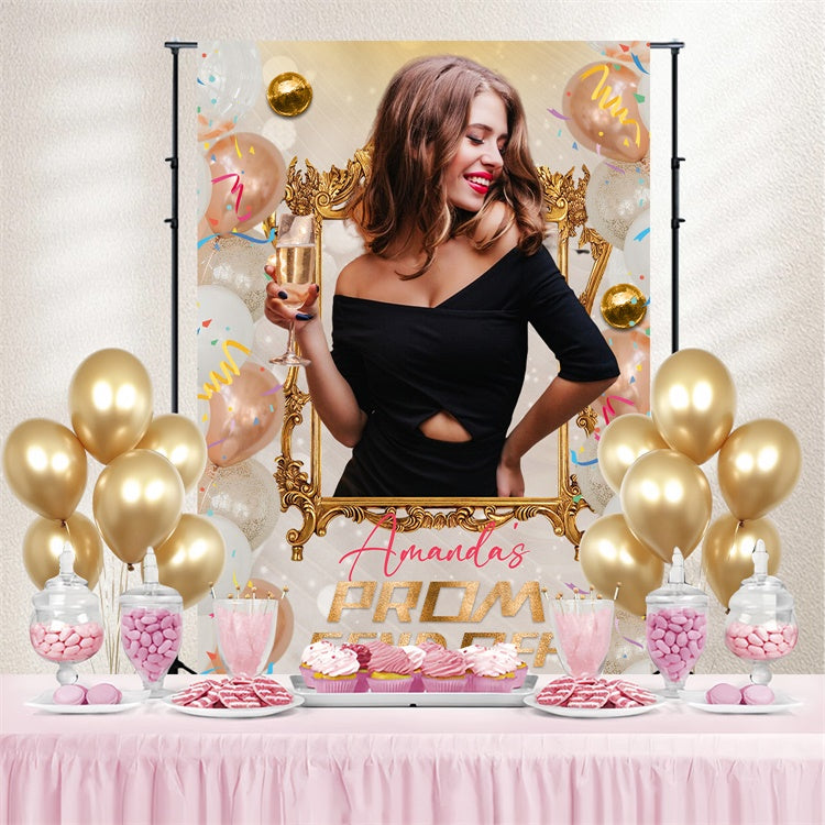 Prom Backdrop Golden Confetti Balloon Graduation Party Backdrop UK LXX4-143