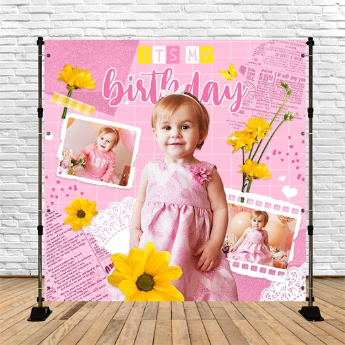 Backdrop For Birthday Pink Scrapbook Flower Personalized Backdrop UK LXX5-104