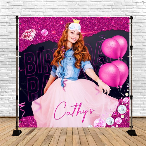 Personalized Backdrop For Birthday Diamond Ballloon Celebration Backdrop UK LXX5-106