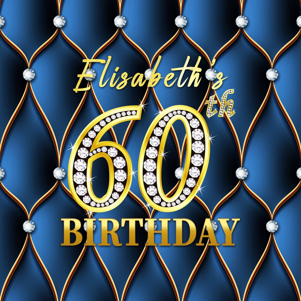 60th Birthday Backdrop Diamond Blue Personalised Backdrop UK LXX5-110