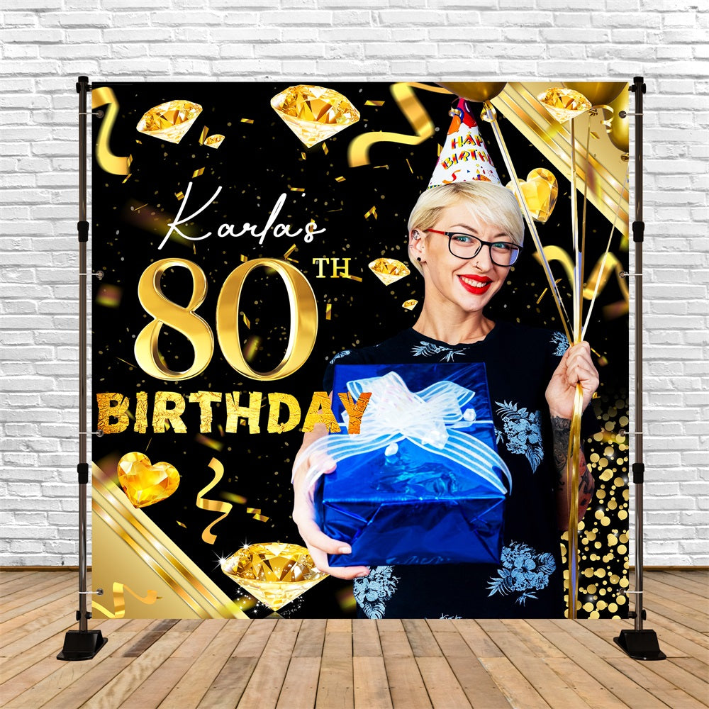 Birthday Backdrop 80th Diamond Theme Custom Backdrop UK LXX5-111
