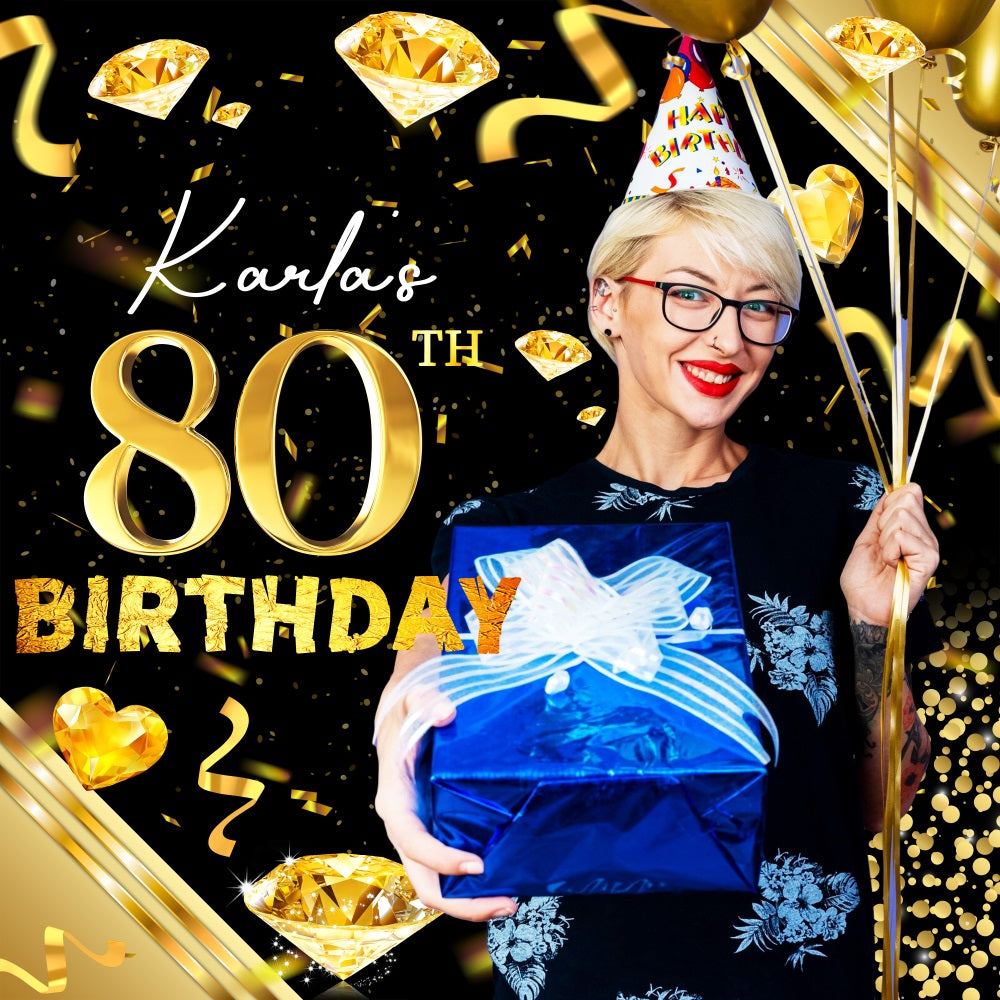 Birthday Backdrop 80th Diamond Theme Custom Backdrop UK LXX5-111