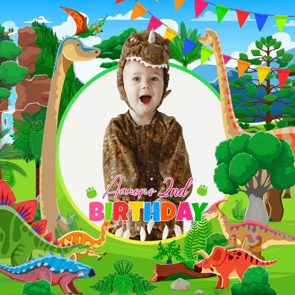Birthday Photo Backdrop Jungle Dino 2nd Customized Backdrop UK LXX5-126
