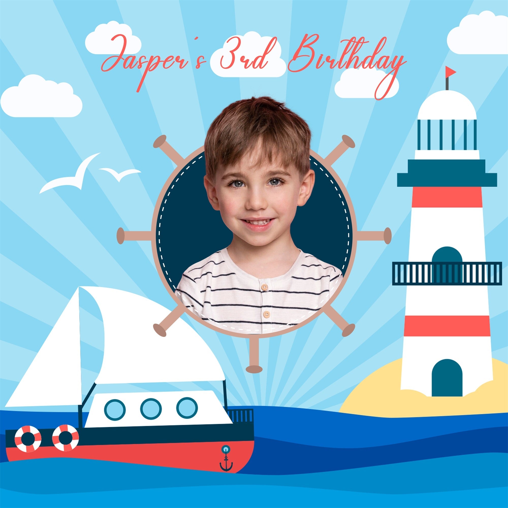 Personalized Birthday Backdrops Nautical Adventure 3rd Backdrop UK LXX5-128