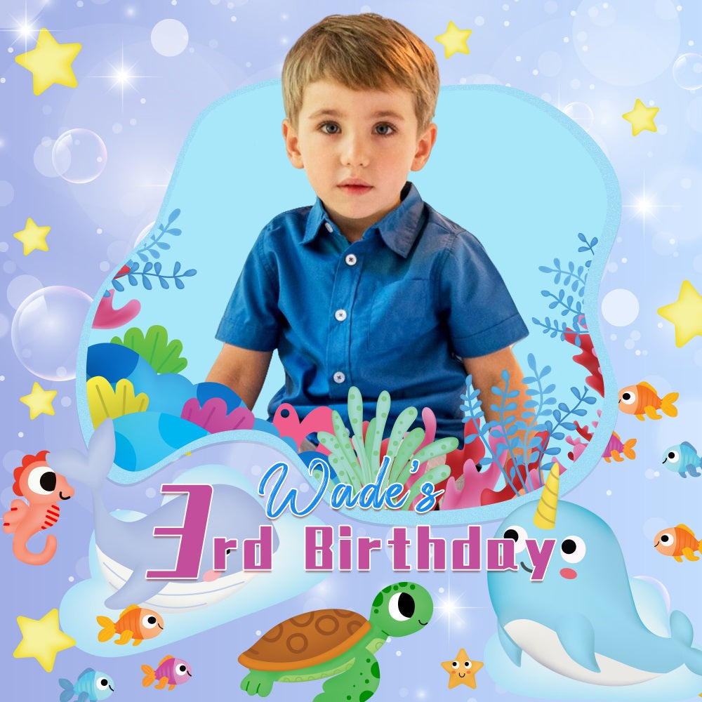 Personalized Birthday Backdrop 3rd Underwater Adventure Backdrop UK LXX5-132