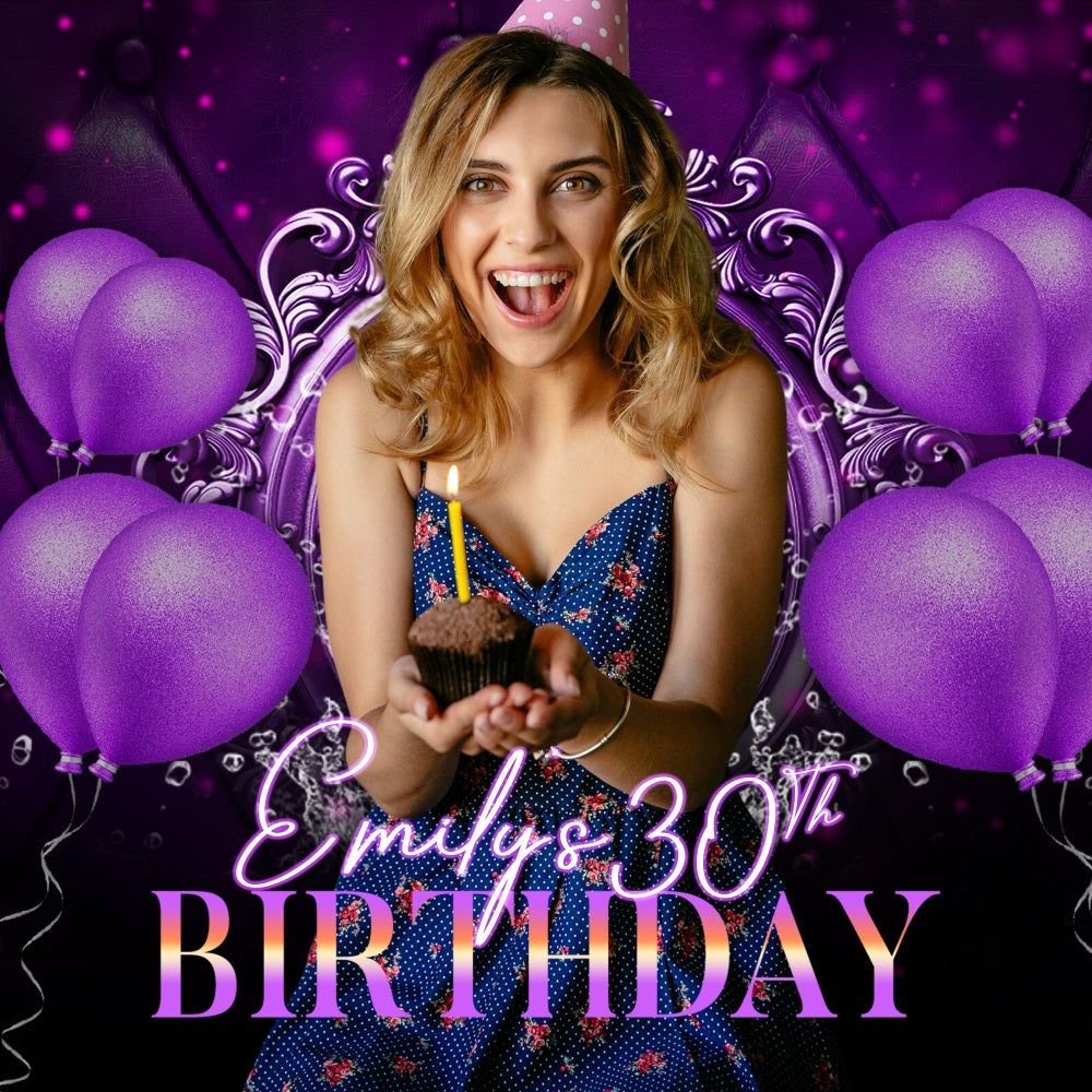 Birthday Party Backdrop Purple Popped 30th Personalized Backdrop UK LXX5-138