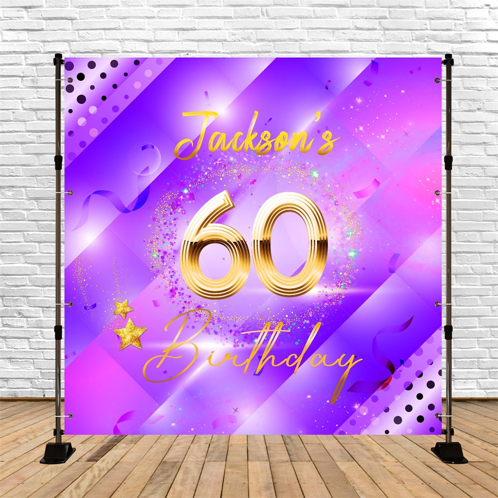 Happy 60th Birthday Backdrop Starry Shimmering Personalised Backdrop UK LXX5-140