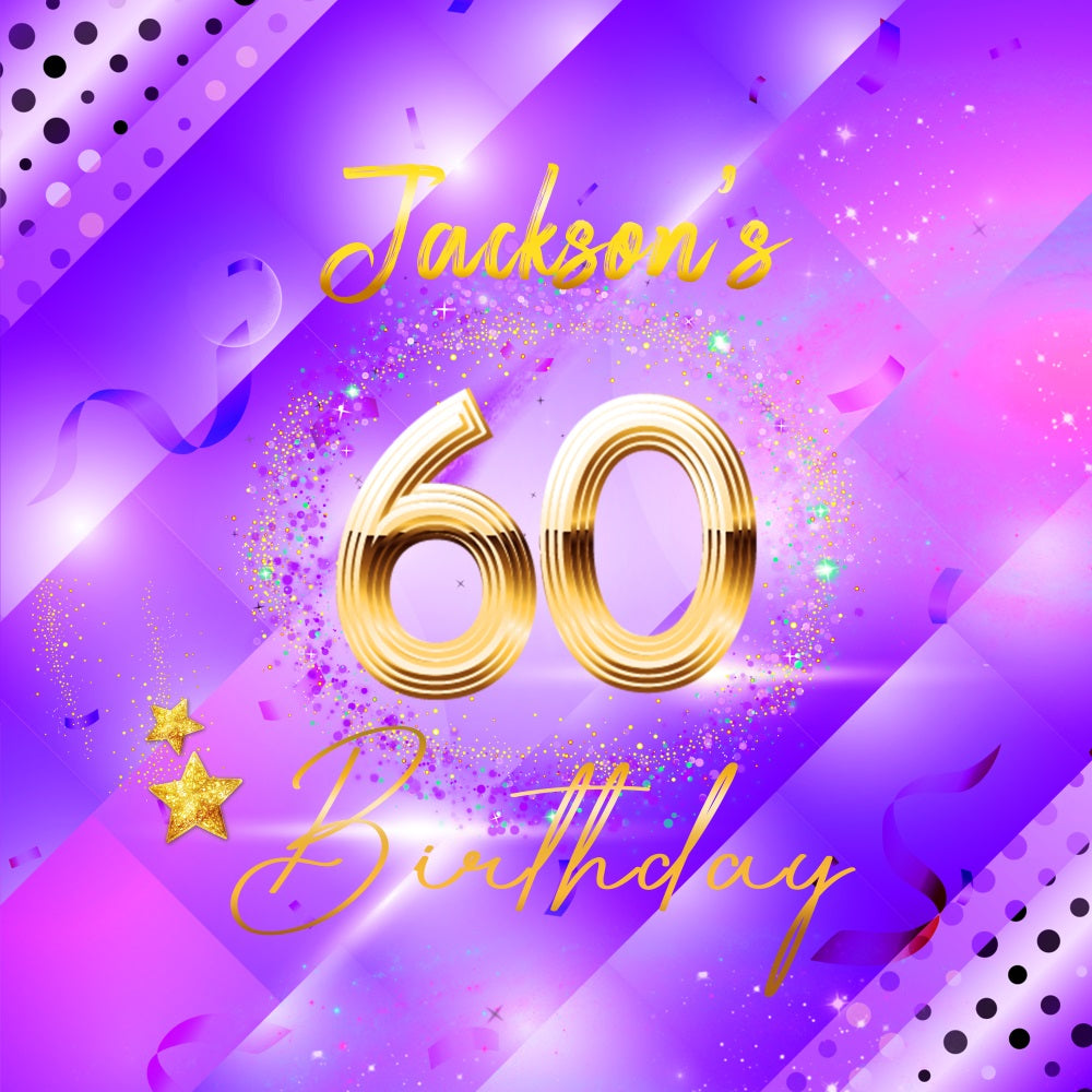 Happy 60th Birthday Backdrop Starry Shimmering Personalised Backdrop UK LXX5-140