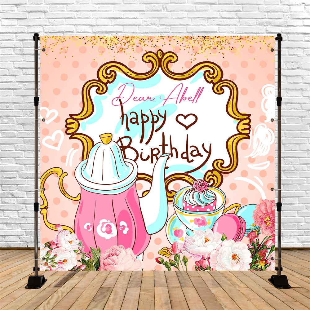 Personalized Birthday Backdrop Sweet Tea Party Floral Backdrop UK LXX5-154