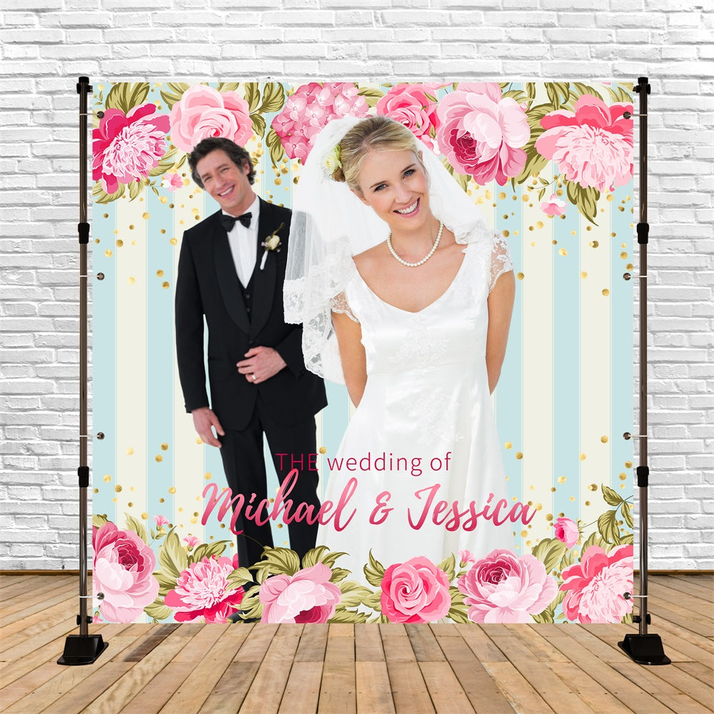 Backdrop For Wedding Pink Peony Romance Personalized Backdrop UK LXX5-164