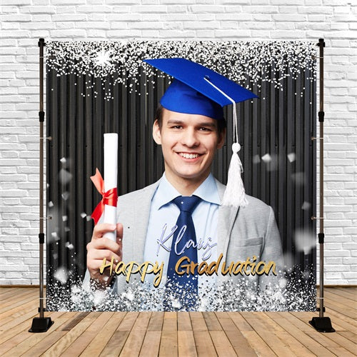 Graduation Backdrop Silver Glitter Personalised Party Graduation Backdrop UK LXX5-208
