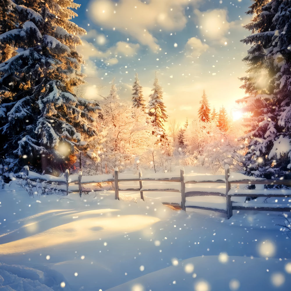 Winter Wonderland Backdrop Golden Sunrise Snow Forest Winter Backdrop UK LXX510-100