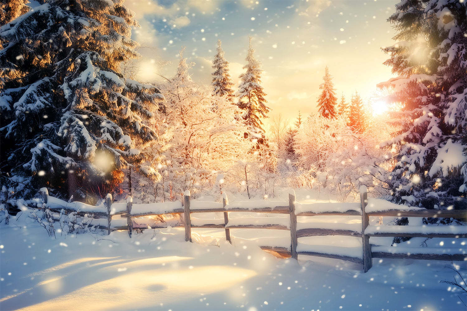Winter Wonderland Backdrop Golden Sunrise Snow Forest Winter Backdrop UK LXX510-100