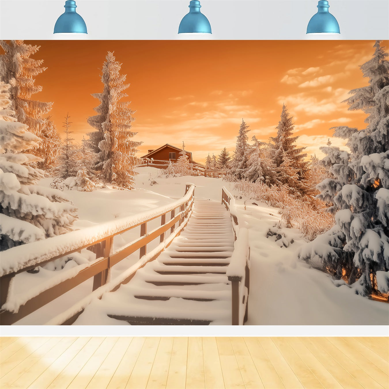 Winter Wonderland Backdrop Amber Cabin Frost Path Winter Backdrops UK LXX510-101
