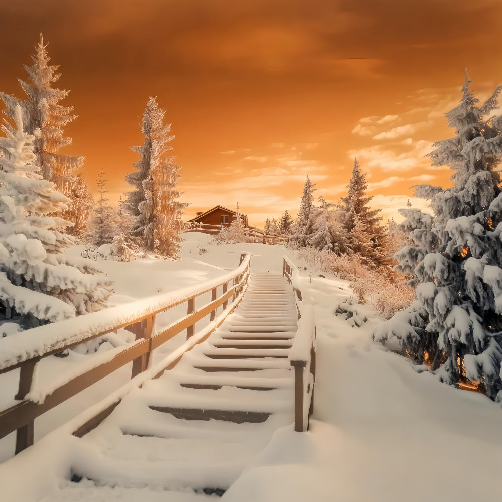Winter Wonderland Backdrop Amber Cabin Frost Path Winter Backdrops UK LXX510-101