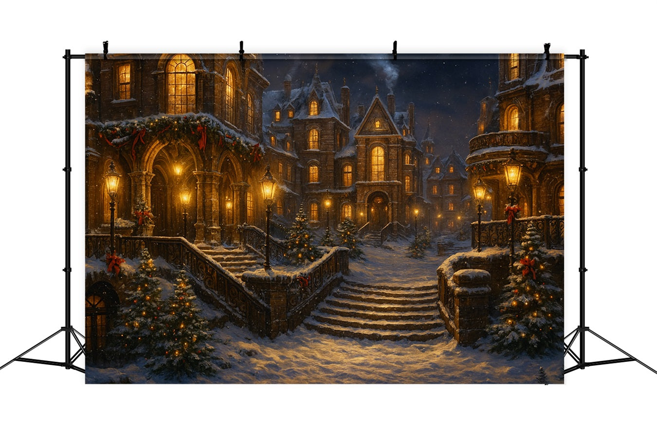 Victorian Backdrop Snowy Gaslight Winter Street Victorian Christmas Backdrop UK LXX510-102