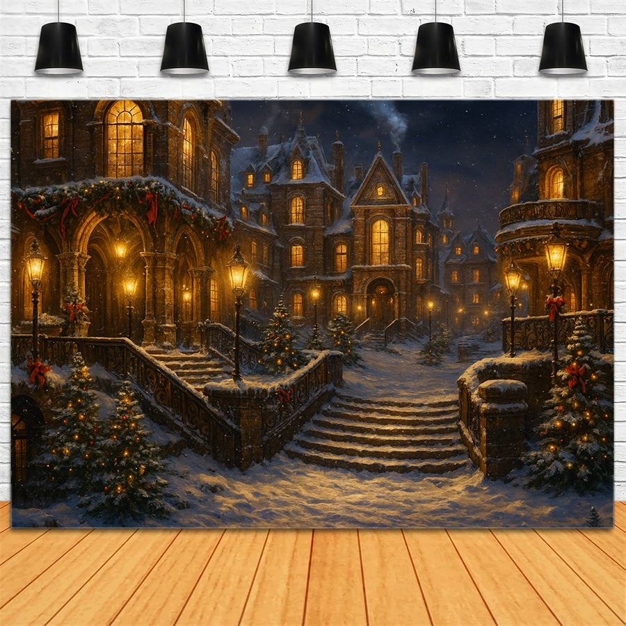 Victorian Backdrop Snowy Gaslight Winter Street Victorian Christmas Backdrop UK LXX510-102