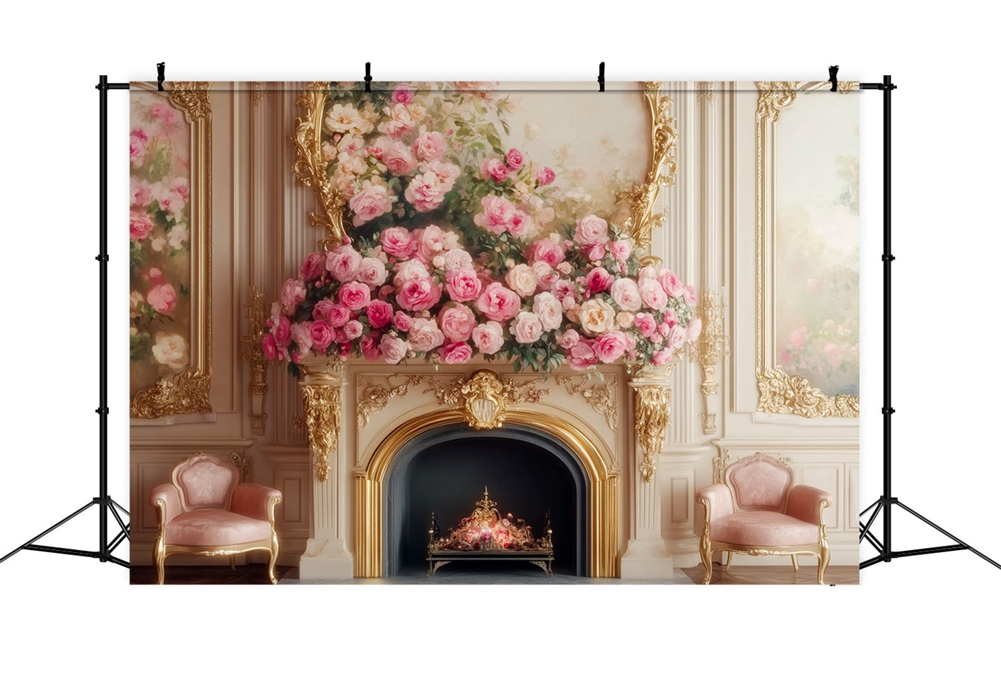 Victorian Backdrop Elegant Rose Fireplace Bloom Vintage Wall Backdrop UK LXX510-103