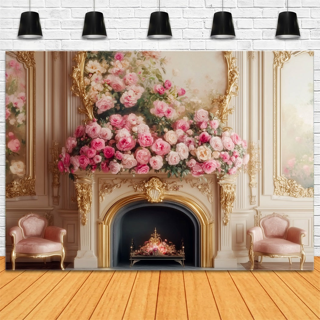 Victorian Backdrop Elegant Rose Fireplace Bloom Vintage Wall Backdrop UK LXX510-103