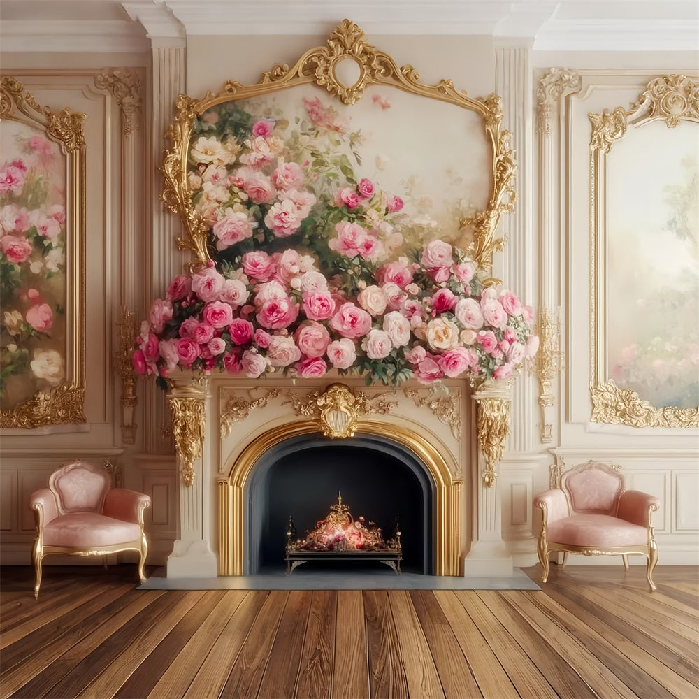 Victorian Backdrop Elegant Rose Fireplace Bloom Vintage Wall Backdrop UK LXX510-103