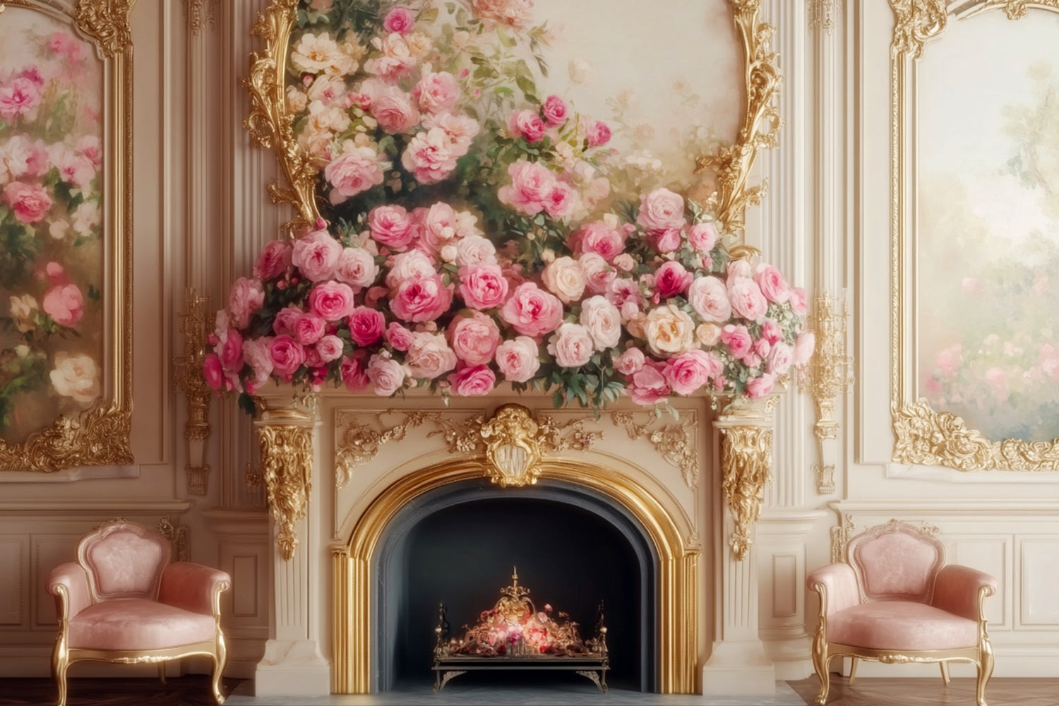 Victorian Backdrop Elegant Rose Fireplace Bloom Vintage Wall Backdrop UK LXX510-103