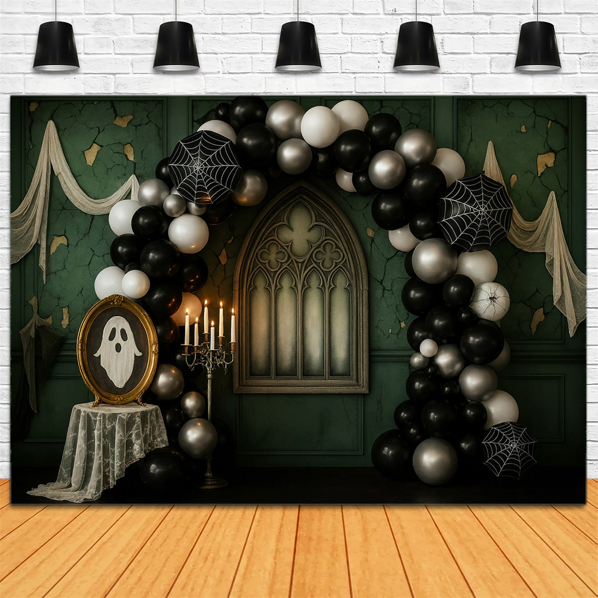 Vintage Wall Backdrop Gothic Ghost Balloon Arch Victorian Photo Backdrop UK LXX510-106