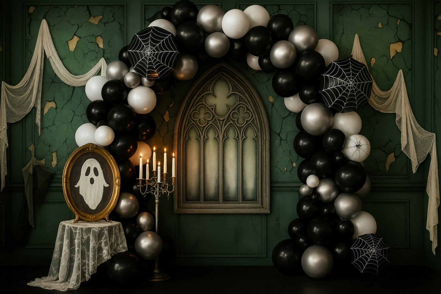 Vintage Wall Backdrop Gothic Ghost Balloon Arch Victorian Photo Backdrop UK LXX510-106