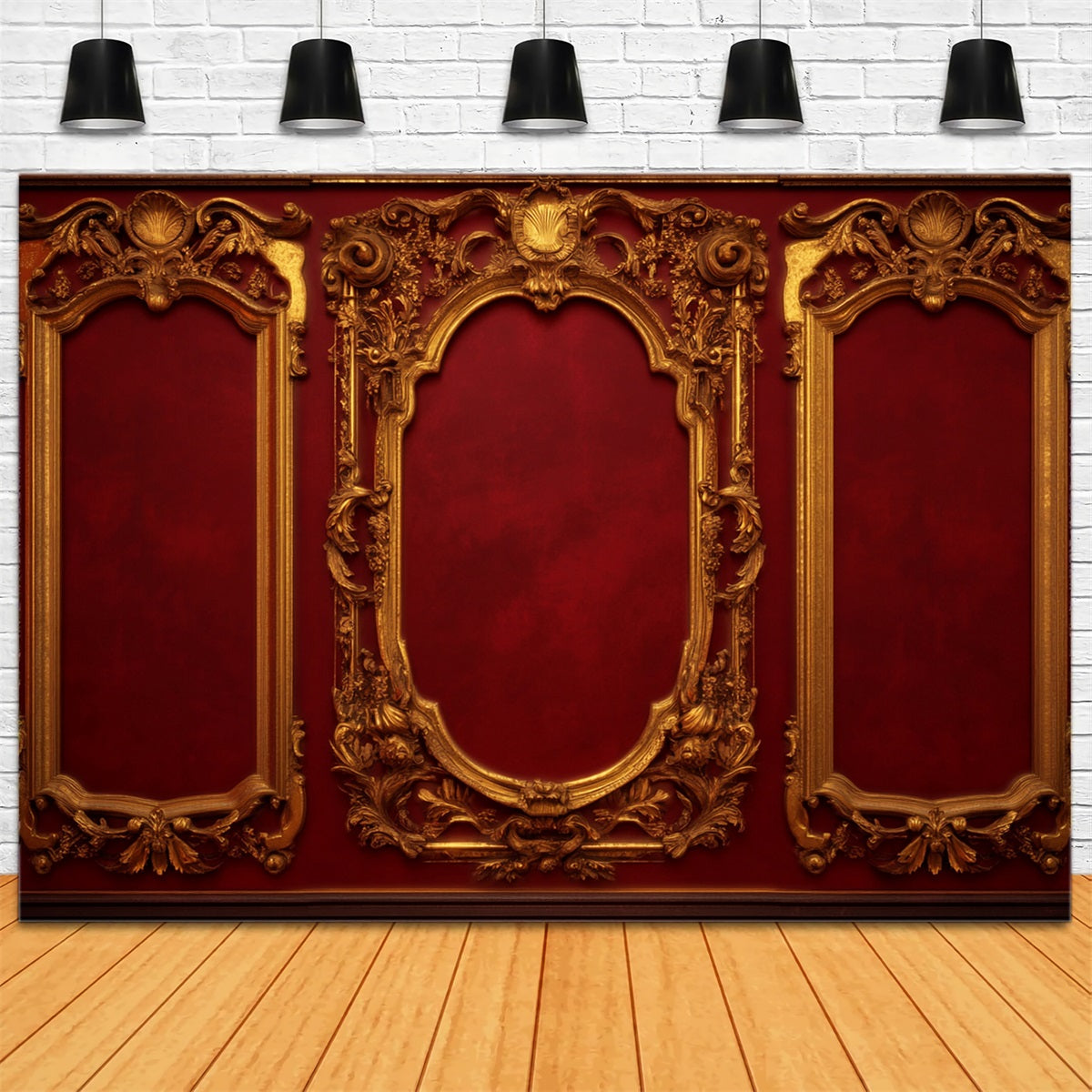 Vintage Wall Backdrop Crimson Gold Baroque Panels Victorian Backdrop UK LXX510-108