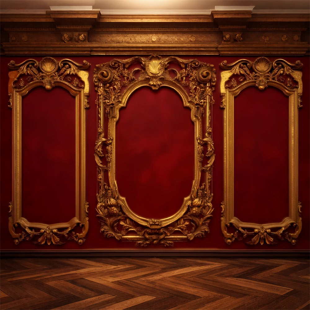 Vintage Wall Backdrop Crimson Gold Baroque Panels Victorian Backdrop UK LXX510-108