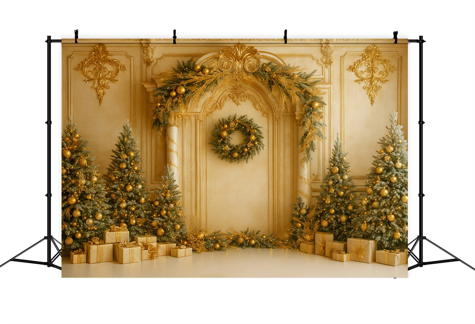 Christmas Vintage Wall Backdrop Golden Retro Wall Elegance Victorian Backdrops UK LXX510-109
