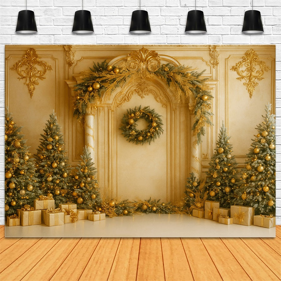 Christmas Vintage Wall Backdrop Golden Retro Wall Elegance Victorian Backdrops UK LXX510-109
