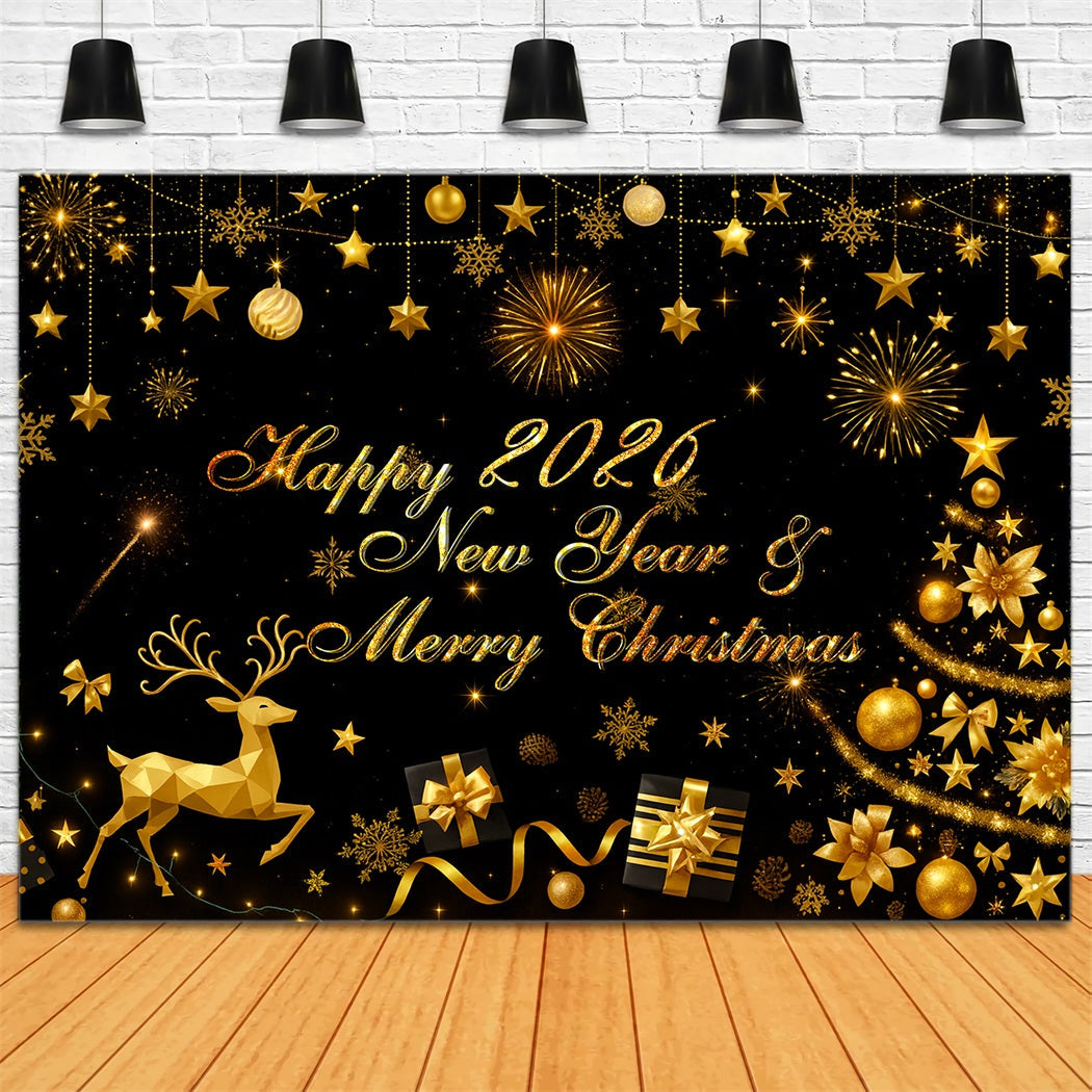 2026 Happy New Year Backdrop Golden Stars Celebration Happy New Year Backdrop UK LXX510-11