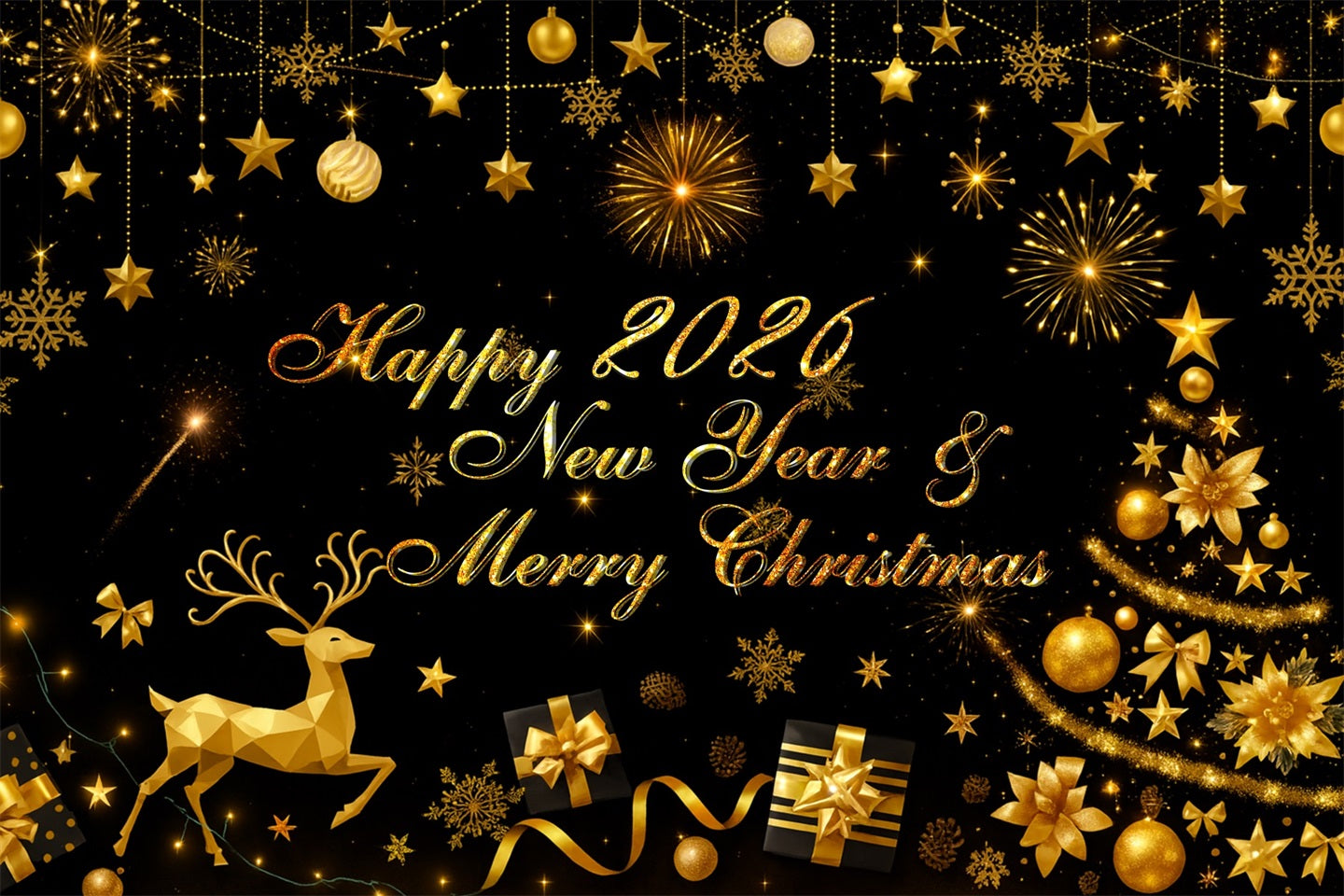 2026 Happy New Year Backdrop Golden Stars Celebration Happy New Year Backdrop UK LXX510-11