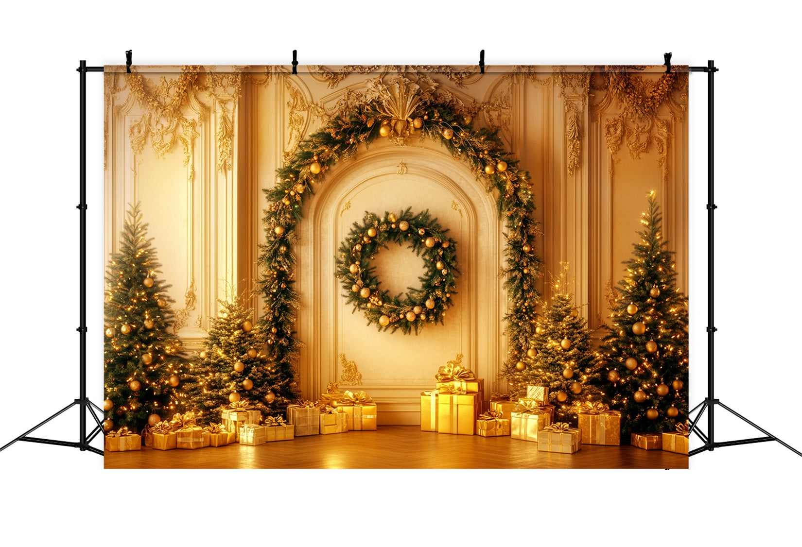 Christmas Vintage Wall Backdrop Golden Garland Elegance Victorian Backdrop UK LXX510-110