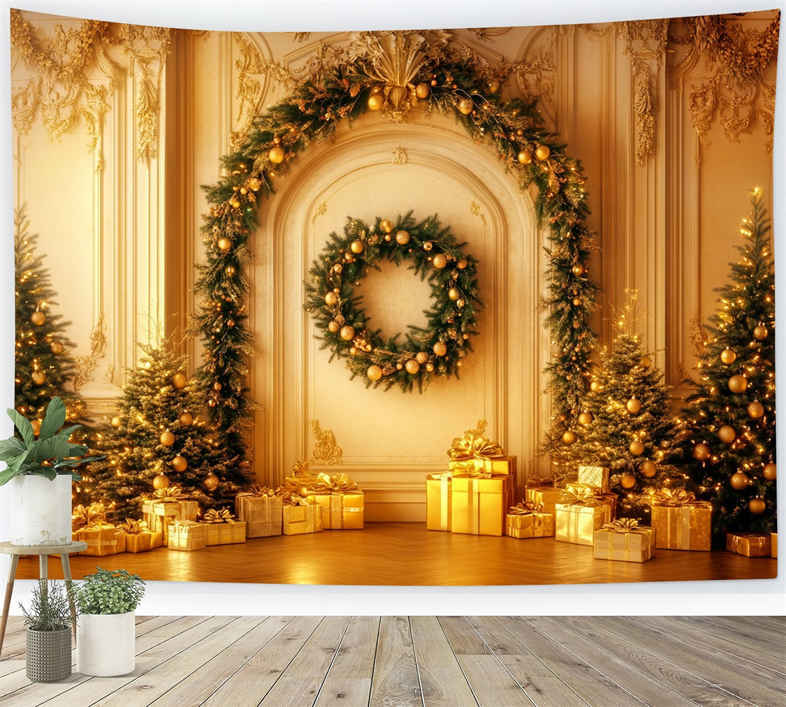 Christmas Vintage Wall Backdrop Golden Garland Elegance Victorian Backdrop UK LXX510-110