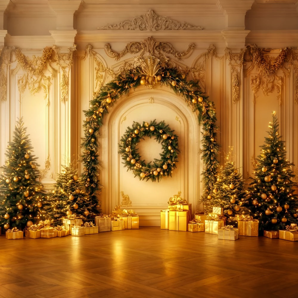 Christmas Vintage Wall Backdrop Golden Garland Elegance Victorian Backdrop UK LXX510-110