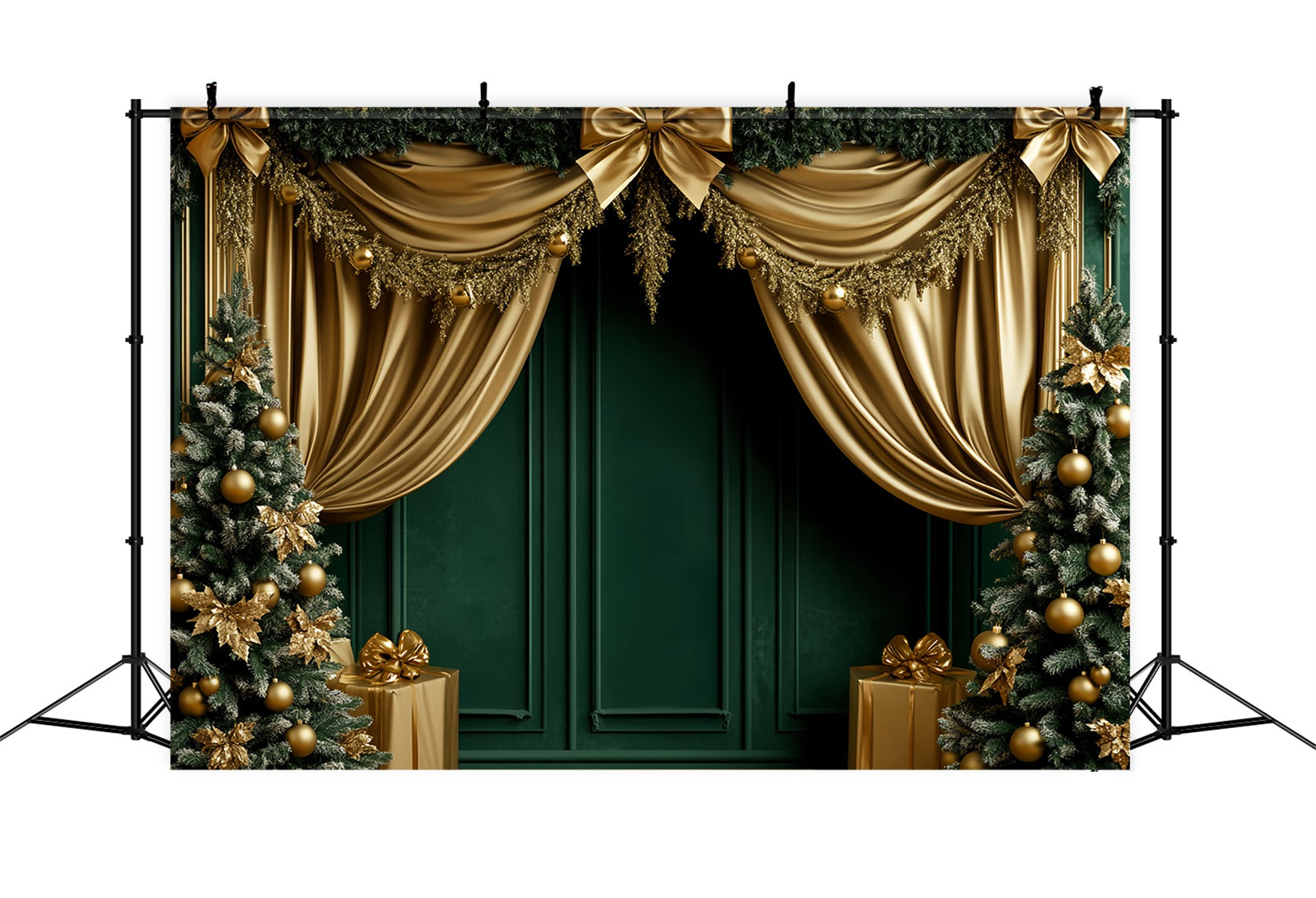 Bow Backdrops Emerald Gold Festive Curtain Victorian Christmas Backdrop UK LXX510-111
