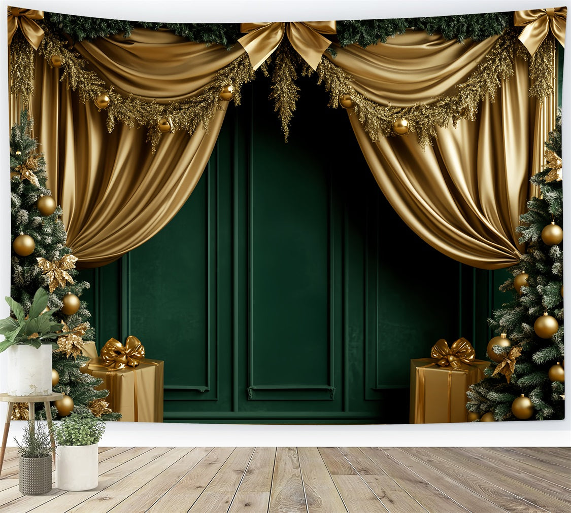 Bow Backdrops Emerald Gold Festive Curtain Victorian Christmas Backdrop UK LXX510-111