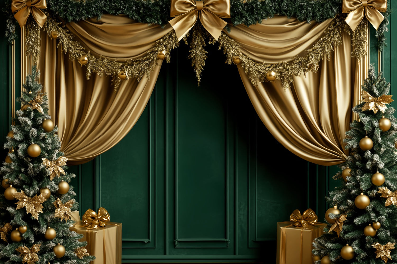 Bow Backdrops Emerald Gold Festive Curtain Victorian Christmas Backdrop UK LXX510-111