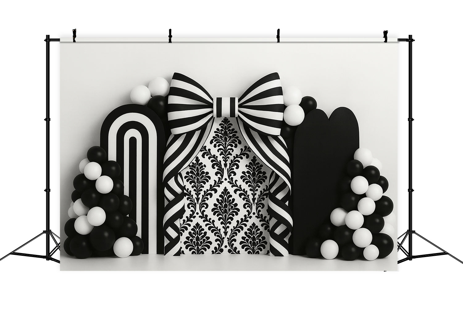 Black Bow Backdrop Monochrome Stripe Balloon Arch Victorian Backdrop UK LXX510-115