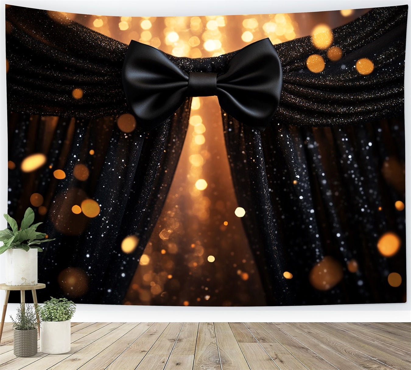 Black Bow Backdrop Sparkling Black Bow Curtain Victorian Backdrop UK LXX510-116