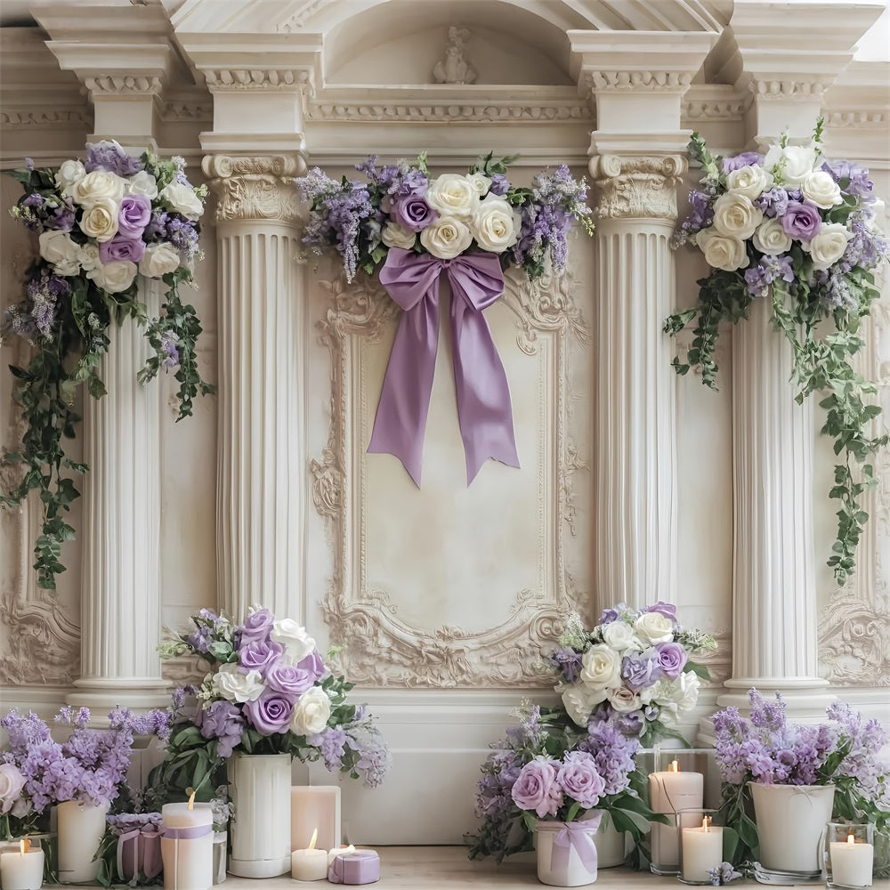 Large Bow Backdrop Lavender Ivory Floral Columns Victorian Backdrop UK LXX510-119