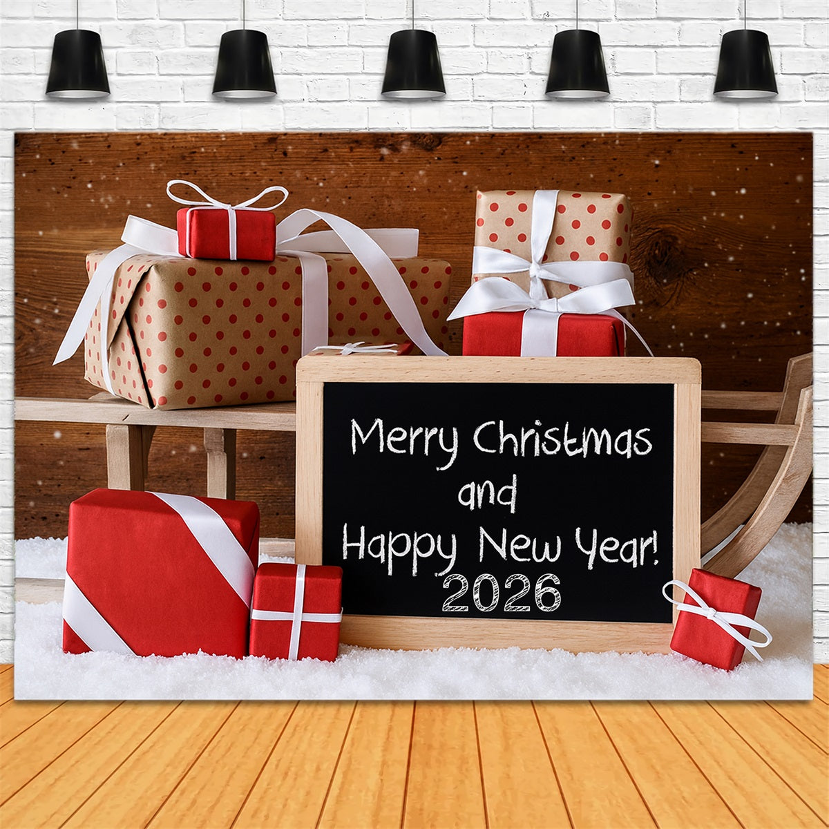 Happy New Year Photo Backdrop Christmas Gift Boxes New Year's Backdrops UK LXX510-12