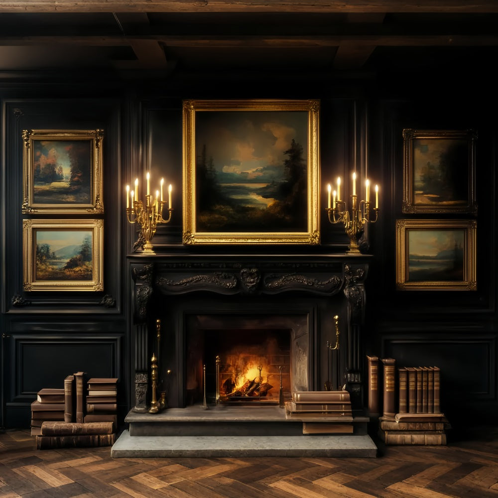 Victorian Backdrop Dark Library Candlelight Gallery Victorian Photo Backdrop UK LXX510-123