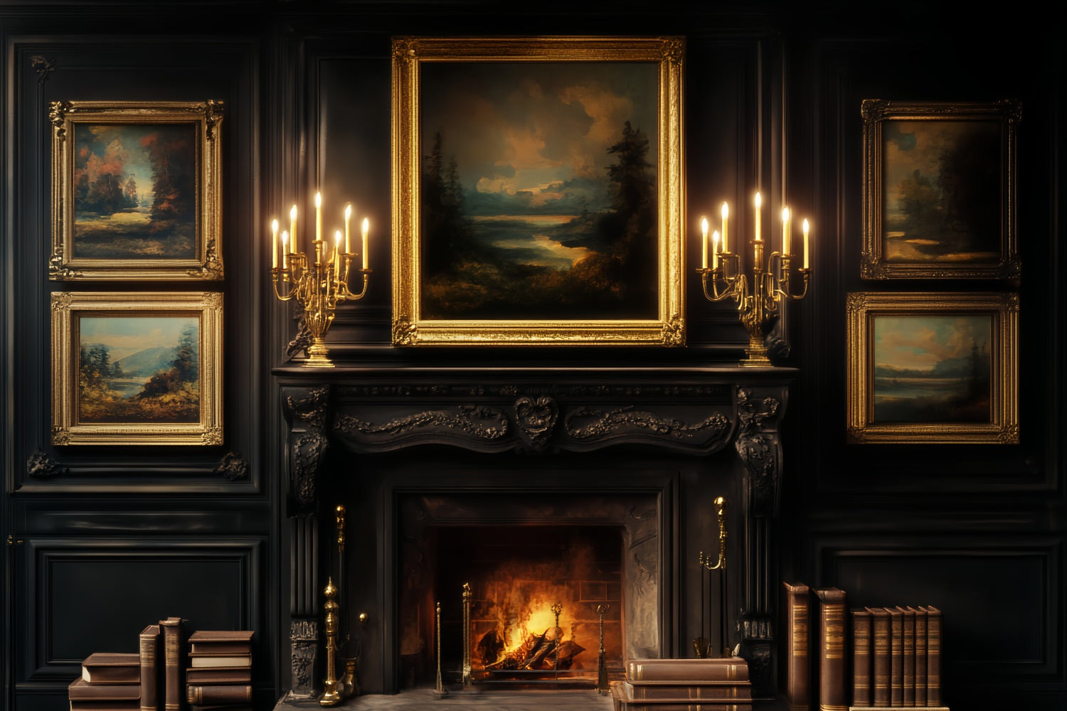 Victorian Backdrop Dark Library Candlelight Gallery Victorian Photo Backdrop UK LXX510-123