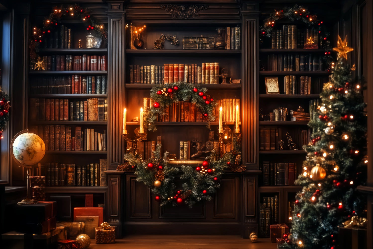 Victorian Christmas Backdrop Classic Study Fireplace Victorian Backdrop UK LXX510-124