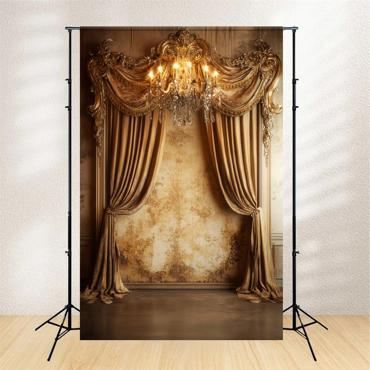 Vintage Wall Backdrop Gilded Chandelier Velvet Drapes Victorian Backdrops UK LXX510-129