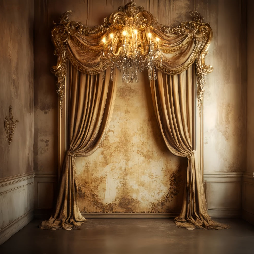 Vintage Wall Backdrop Gilded Chandelier Velvet Drapes Victorian Backdrops UK LXX510-129