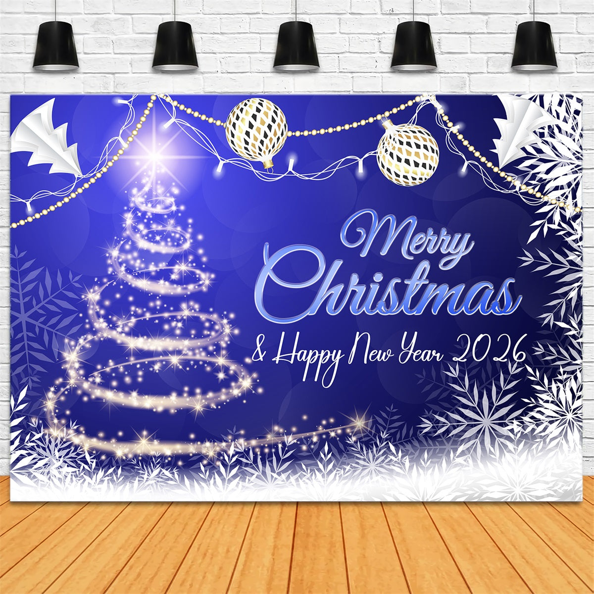 Happy New Year 2026 Backdrop Sparkling Christmas Tree New Year Backdrop UK LXX510-13