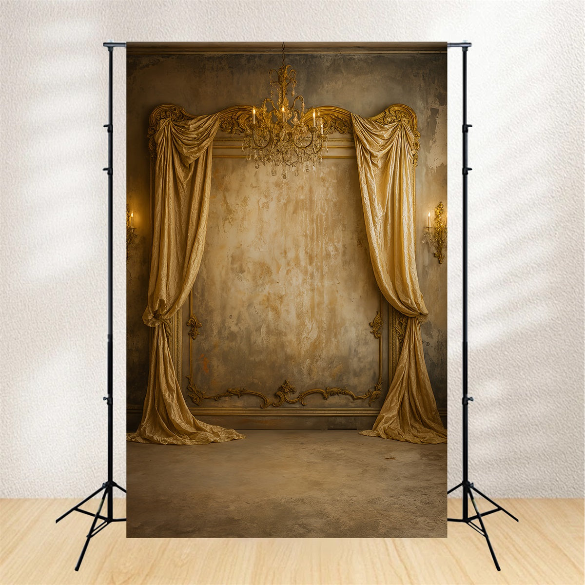 Vintage Wall Backdrop Golden Draped Chandelier Elegance Victorian Backdrop UK LXX510-130